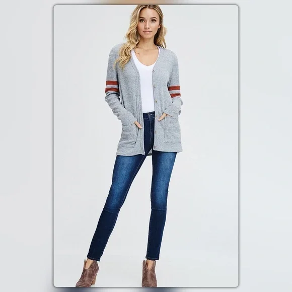 Sporty Gray Stripe Cardigan - Picture 2 of 4